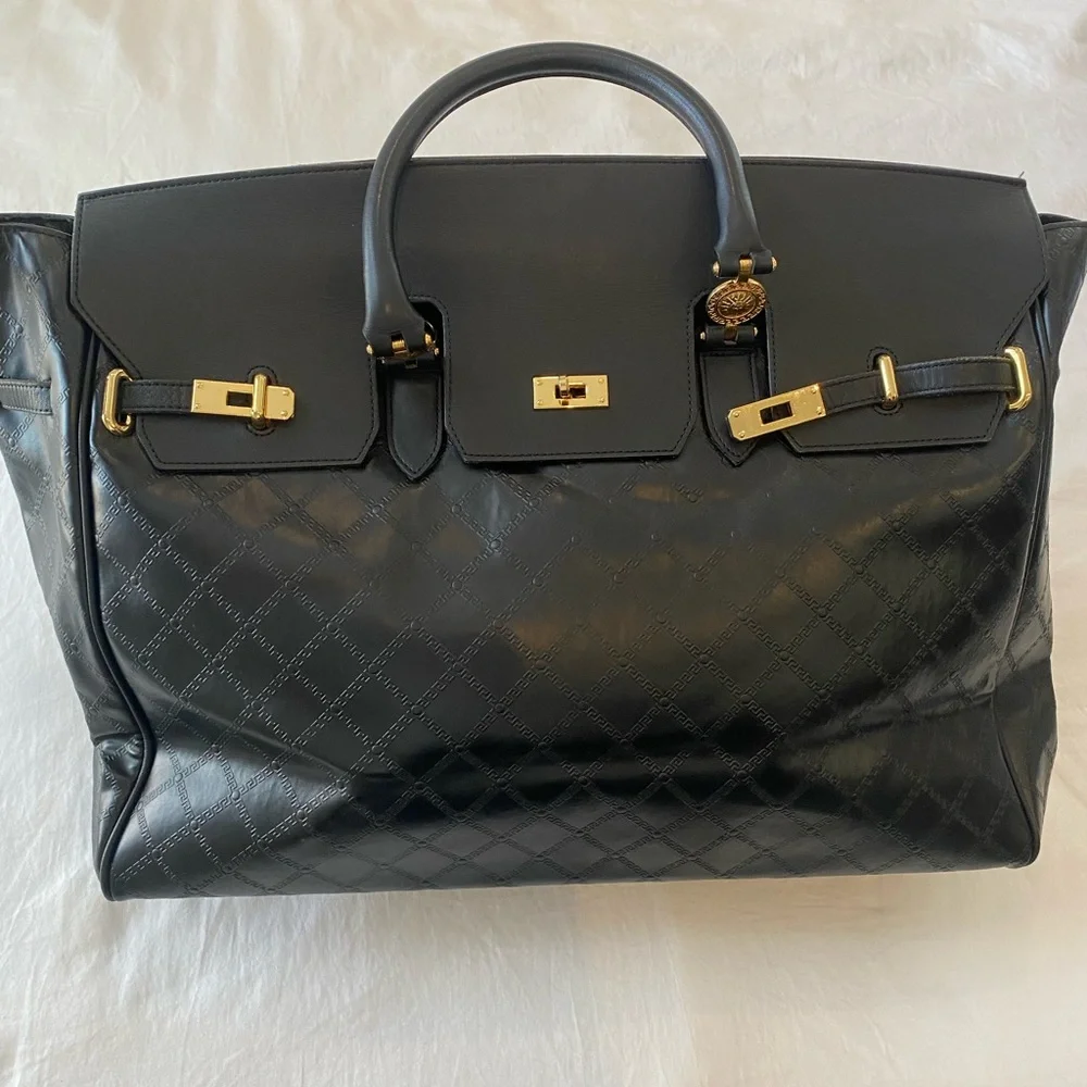 Gianni Versace Medusa quilted black leather Birkin-style Bag Travel Satchel - Picture 8 of 16